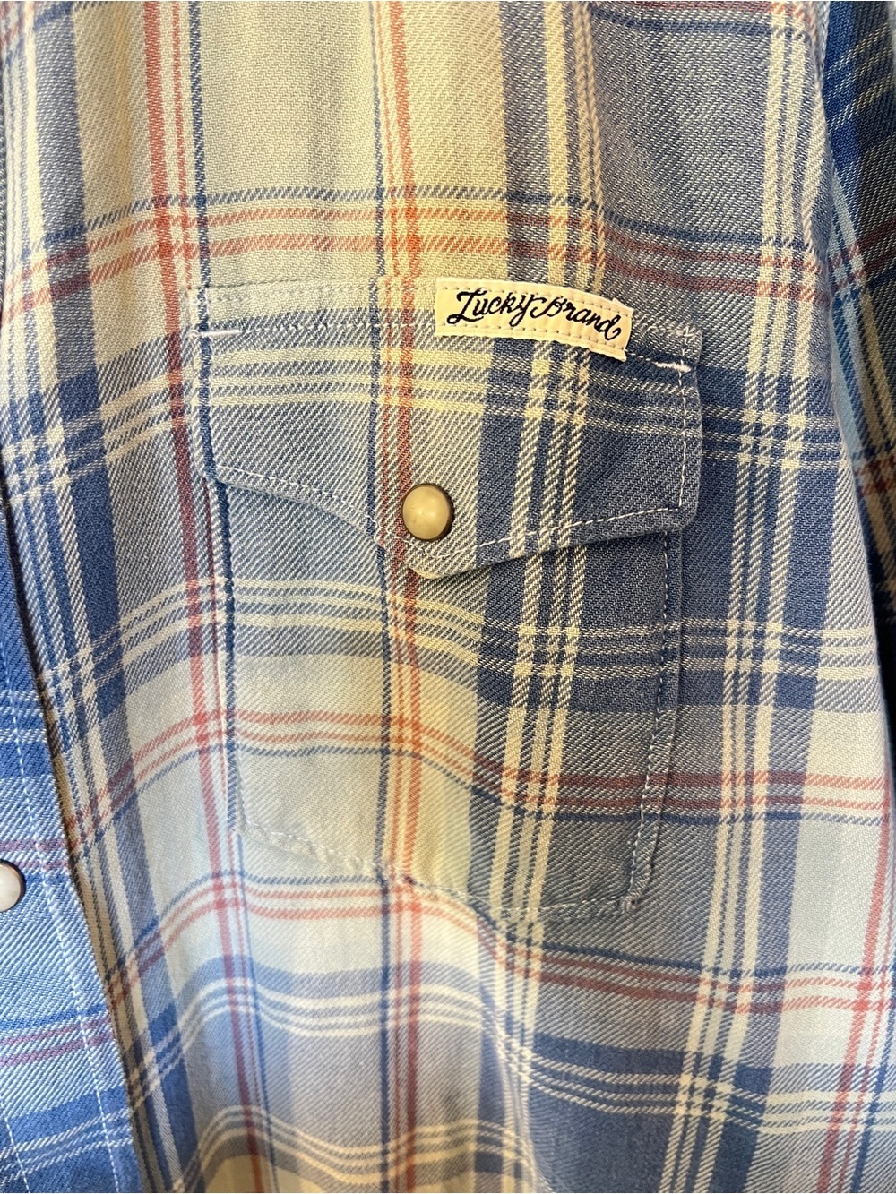 Lucky Brand Blue and Cream Plaid Button-Down Shirt - Picture 6 of 7